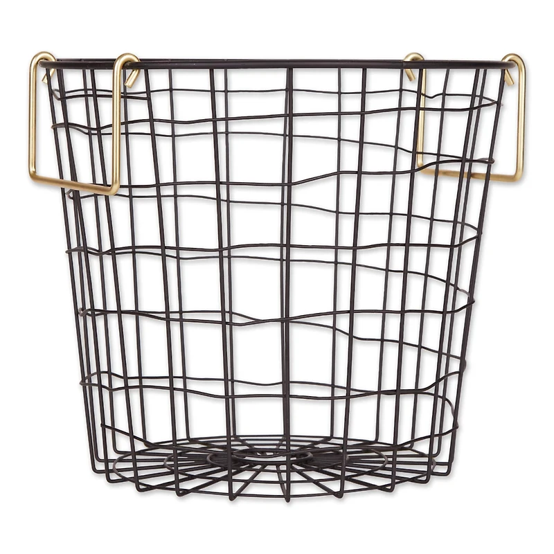 DII® Small Round Black Metal Basket with Gold Handles