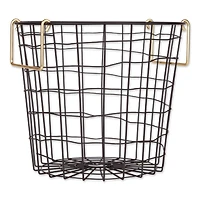 DII® Small Round Black Metal Basket with Gold Handles