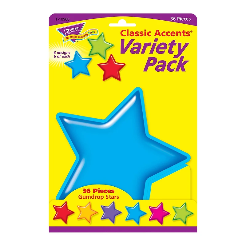 TREND Enterprises® Gumdrop Stars Classic Accents® Variety Pack, 3 Packs of 36