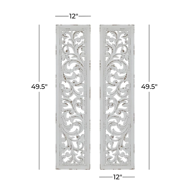 50" White Wood Traditional Abstract Wall Decor, 2ct.