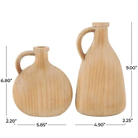Natural Wood Slim Jug Inspired Vase Set