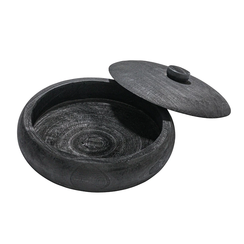 Hello Honey® 11.5" Black Decorative Paulownia Wood Container with Lid