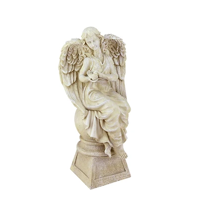 17" Heavenly Gardens Distressed Almond Brown Sitting Angel with Dove Outdoor Statue