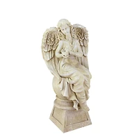 17" Heavenly Gardens Distressed Almond Brown Sitting Angel with Dove Outdoor Statue