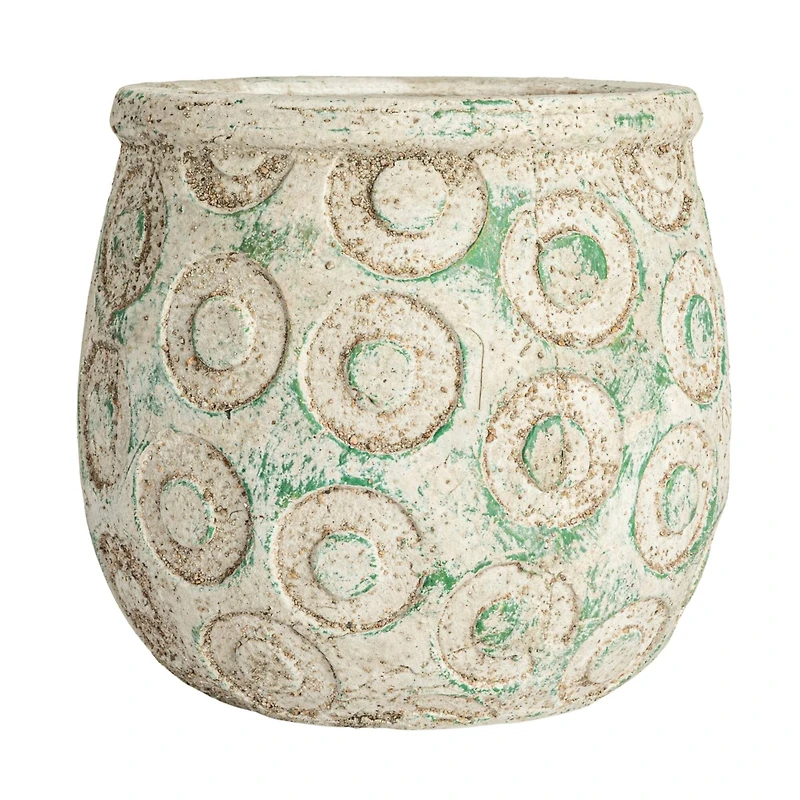 Hello Honey® 6.5" Green Debossed Circles Terra Cotta Planter