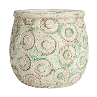 Hello Honey® 6.5" Green Debossed Circles Terra Cotta Planter