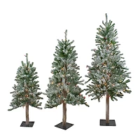 3ft., 4ft, & 5ft. Unlit Flocked Alpine Artificial Christmas Tree Set
