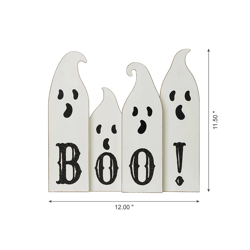Glitzhome® 12" Ghost Halloween Wooden Table Decor