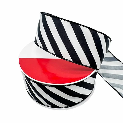 2.5" x 80ft. Black & White Diagonal Stripes Wired Ribbon by Celebrate It®