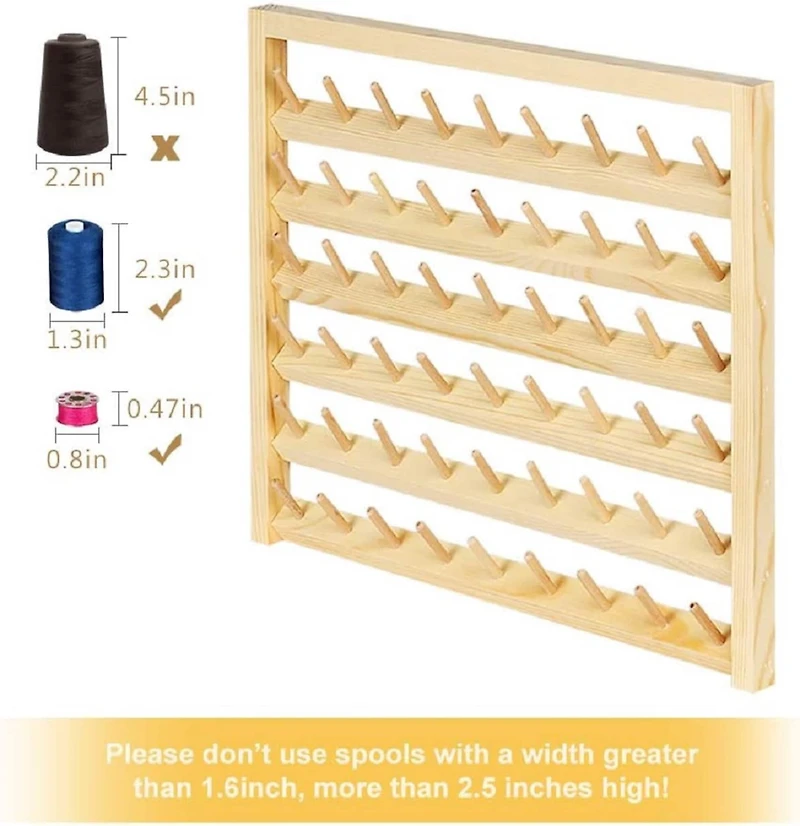 54-Spool Wall Mounted Wooden Sewing Thread Rack