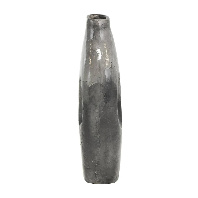 Gray Paper Mache Marble Inspired Decorative Vase with Cutout Handle