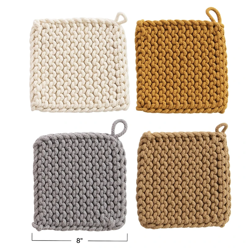 Hello Honey® Neutral Square Cotton Crocheted Potholder Set