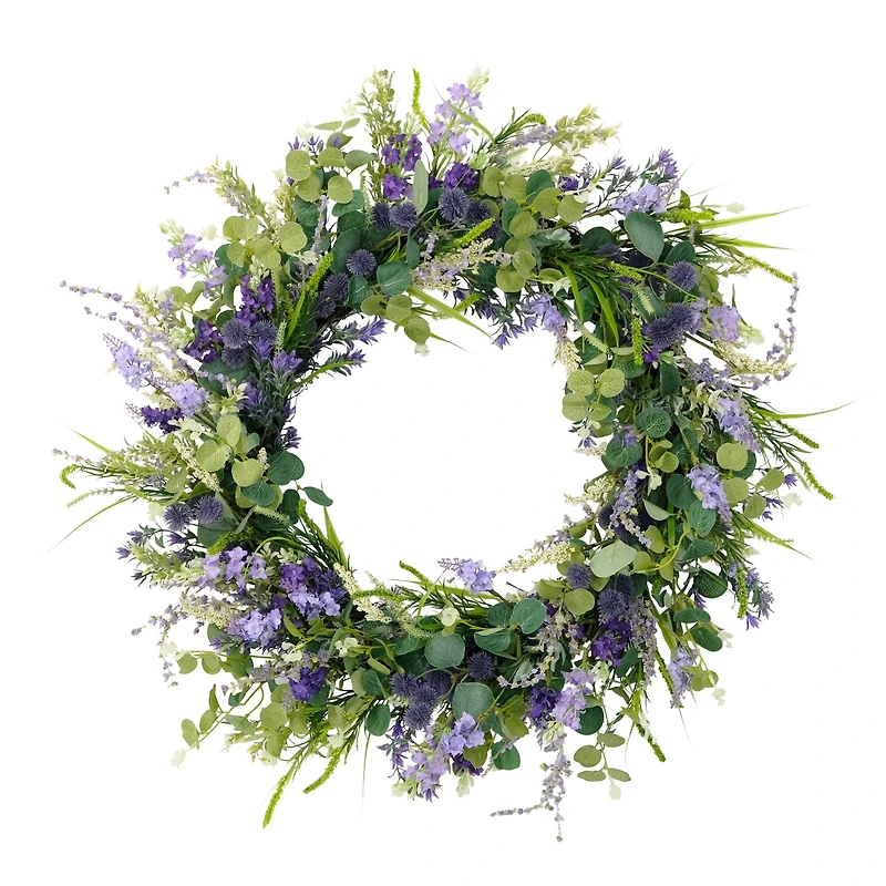 30'' Green Eucalyptus and Purple Floral Spring Wreath