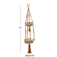 47" Brown Fabric Handmade Hanging Macrame Wall Planter