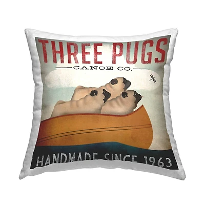 Stupell Industries Vintage Canoe Company Boating Pug Dogs Throw Pillow, 18" x 18"