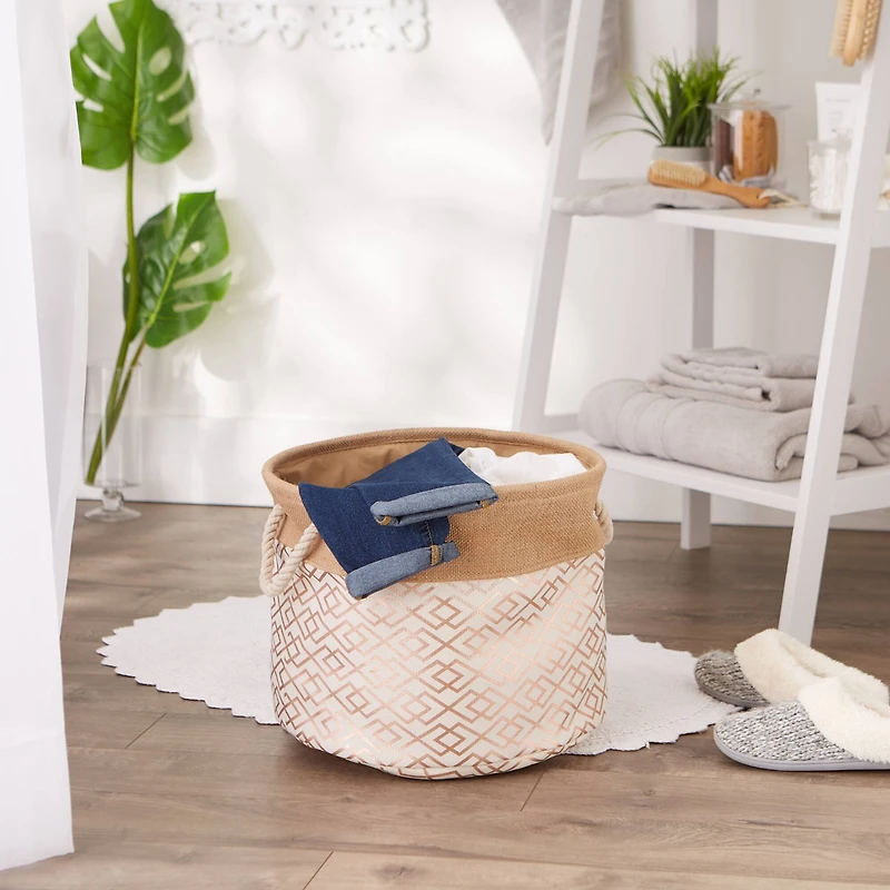 Bronze Burlap Diamond Round Bin