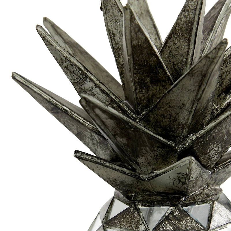 Set of 3 Silver Polystone Contemporary Fruit Sculpture, 4.5", 6.25", 10.5"