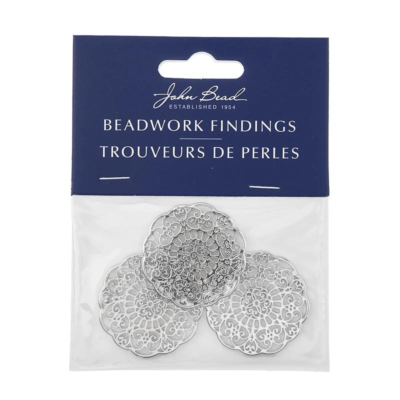 John Bead 31mm Silver Mandala Beadwork Pendants, 3ct.