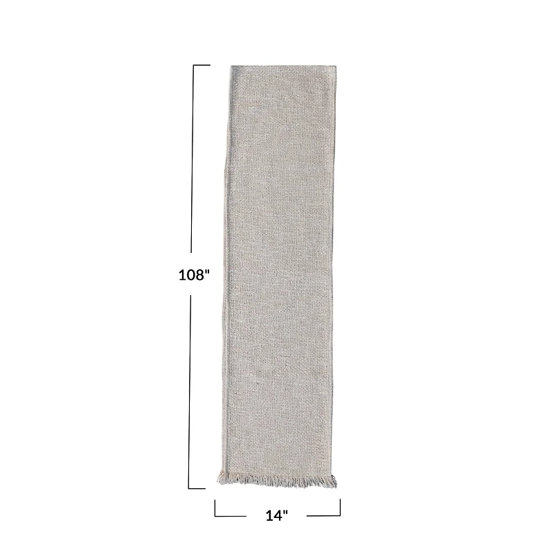 Hello Honey® 108" Natural Woven Cotton Table Runner with Metallic Gold Thread & Fringe