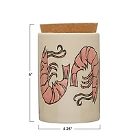 Hello Honey® 6" Wax Relief Prawns Coastal Stoneware Jar with Cork Lid