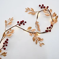 18ct. Warm White LED Red Berry & Gold Leaf Garland String Lights on Brown Wire by Ashland®