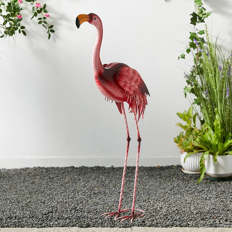 Glitzhome® Metal Standing Flamingo Garden Statue with Stakes Set