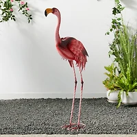 Glitzhome® Metal Standing Flamingo Garden Statue with Stakes Set