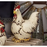 12" White Stone Rooster Garden Sculpture