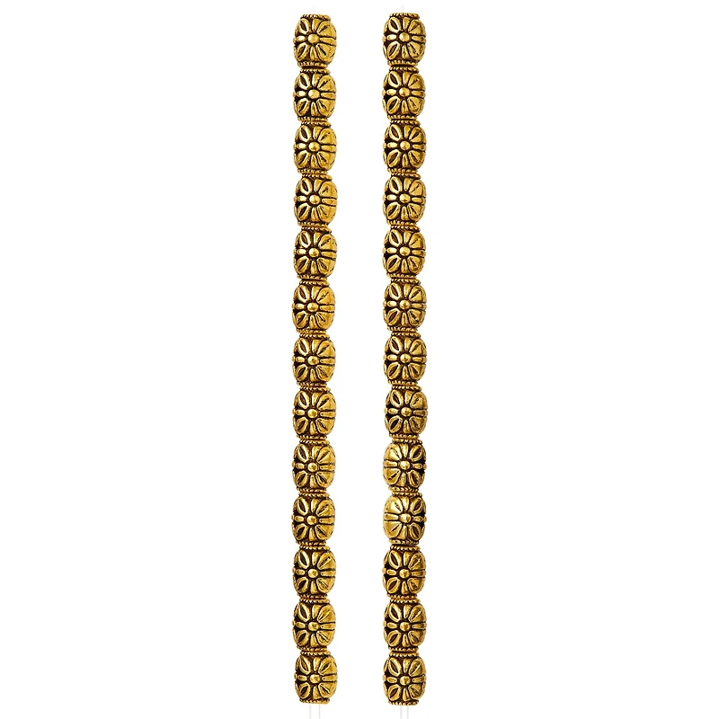Gold Carved Flower Tube Beads, 10mm by Bead Landing™