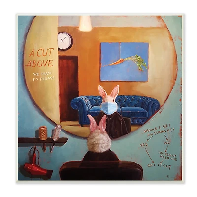Stupell Industries Rabbit At Hair Salon Funny Blue Face Mask, 12" x 12"