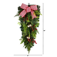 26" Bells & Bow Christmas Teardrop Swag