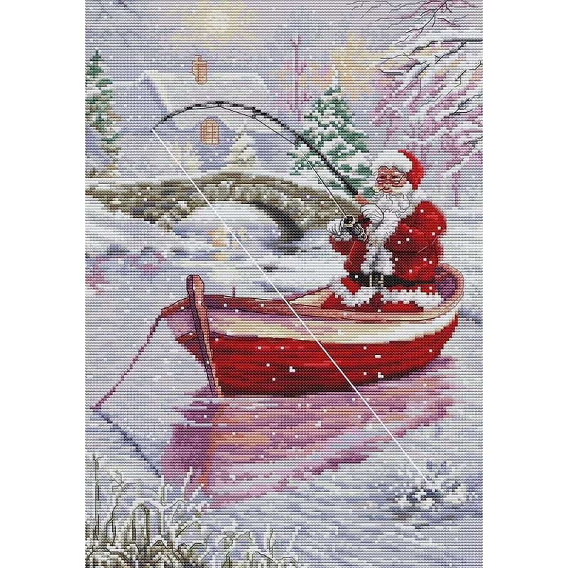 Luca-S Santa Fishing Counted Cross Stitch Kit