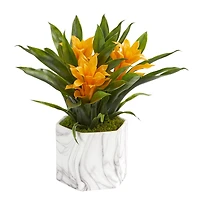 11" Bromeliad Plant in Marble Finished Vase
