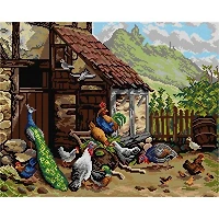 Orchidea Chickens & Peacock in the Yard Gobelin Halfstitch Canvas