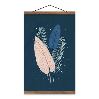 Simple Blue Leaves 12" x 18" Teak Hanging Canvas