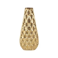 33.5" Gold Metal Textured Concaved Teardrop Vase with Spotted Gray Accents