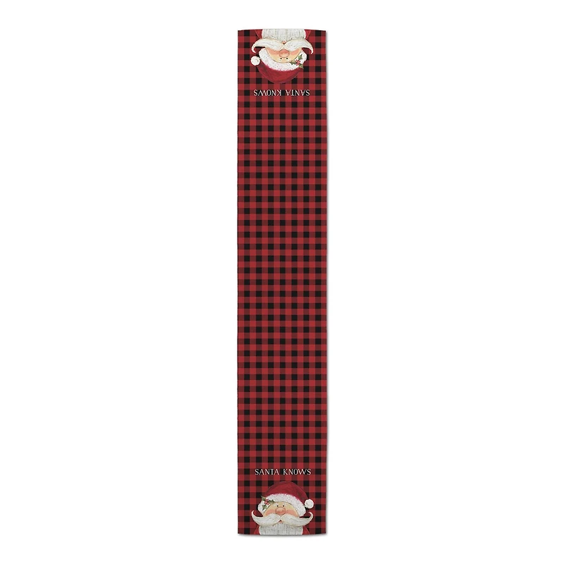 Santa Knows on Plaid 16x90 Poly Twill Table Runner