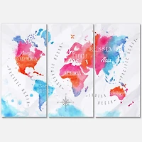 Designart - World Map In Pink and Blue