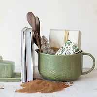 Hello Honey® 4qt. Green Trees & Matte Reactive Glaze Stoneware Batter Bowl with Handle