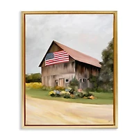 Stupell Industries Rural Americana Home Countryside Farm Flag Painting Floater Framed Art