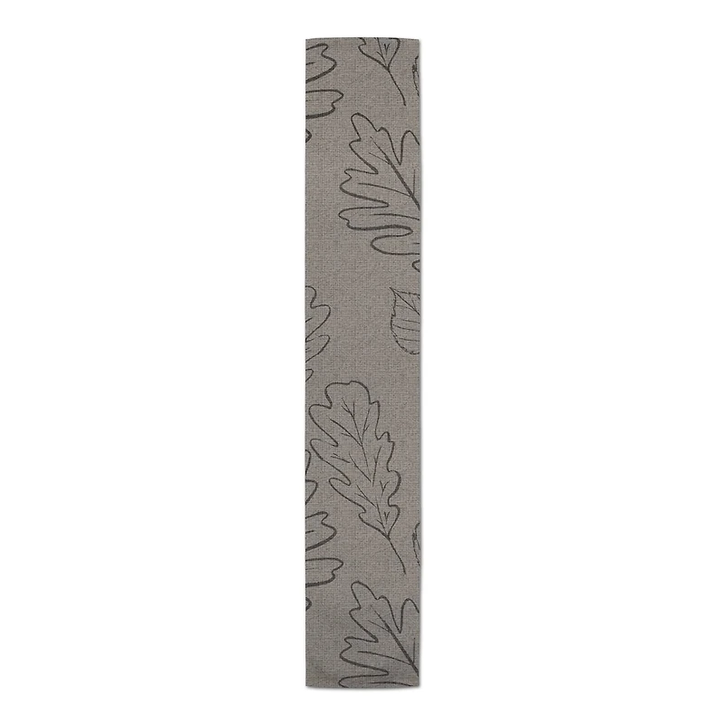 90" Gray Large Leaf Pattern Cotton Twill Runner