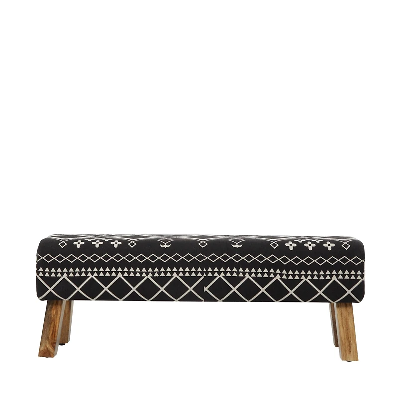 50" Black Wood Upholstered Geometric Bench With Tapered Wooden Legs