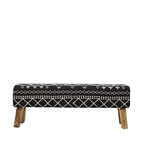 50" Black Wood Upholstered Geometric Bench With Tapered Wooden Legs