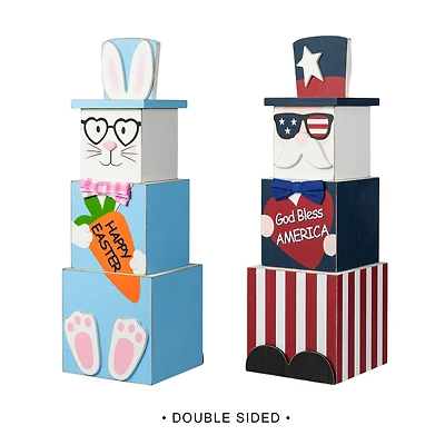 Glitzhome® 24" Wooden Double Sided Easter & July 4th Porch Décor