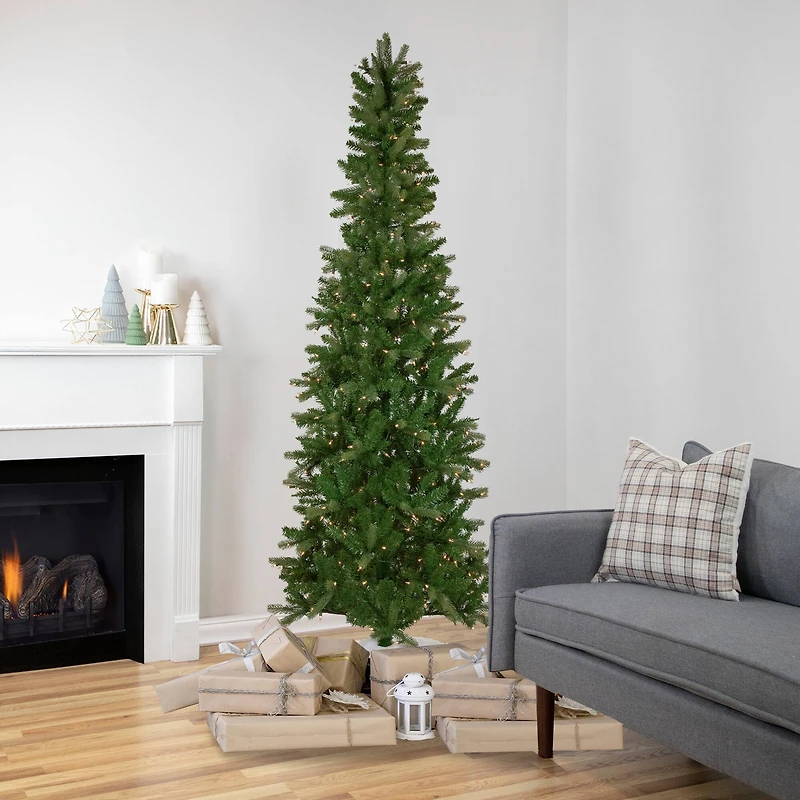 7.5ft. Pre-Lit Wicklow Noble Fir Pencil Artificial Christmas Tree, Clear Lights