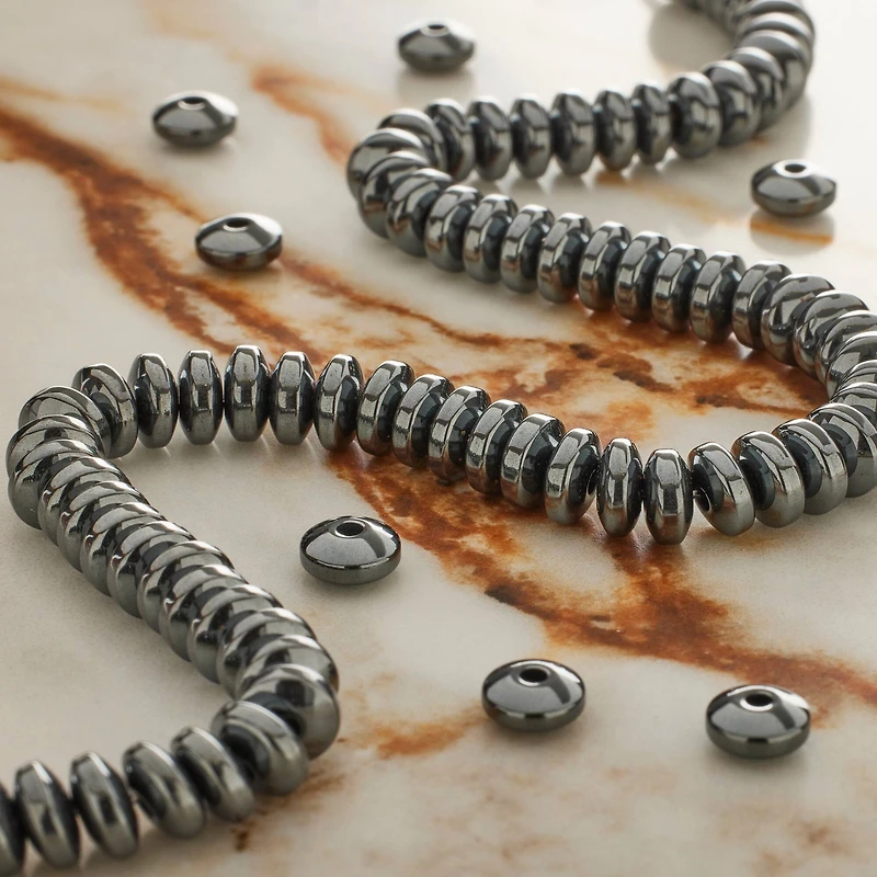 Black Hematite Rondelle Beads, 6mm by Bead Landing™