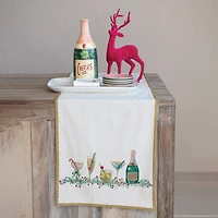 Hello Honey® 72" Holiday Cocktails & Gold Trim Cotton Printed Table Runner