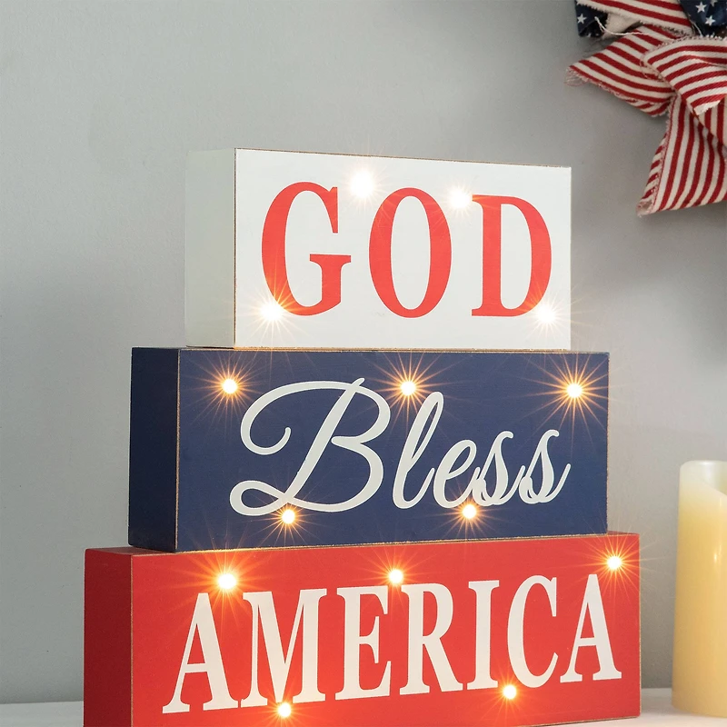 Glitzhome® 12" LED Wooden Patriotic Block Sign