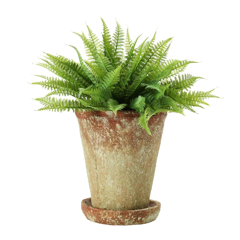 Hello Honey® 7" Distressed Terra Cotta Cement Planter with Saucer Set