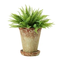 Hello Honey® 7" Distressed Terra Cotta Cement Planter with Saucer Set
